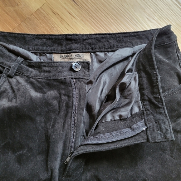 VTG BRANDON THOMAS Black Suade Leather Straight Leg Pants - Picture 5 of 11